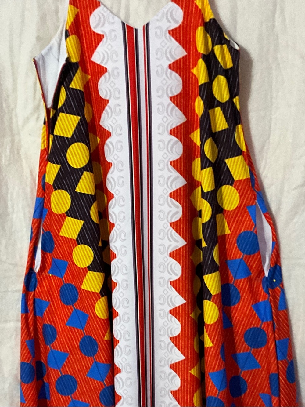 Bold Geo Print Maxi Dress in Red, Blue & Yellow - Picture 2 of 3